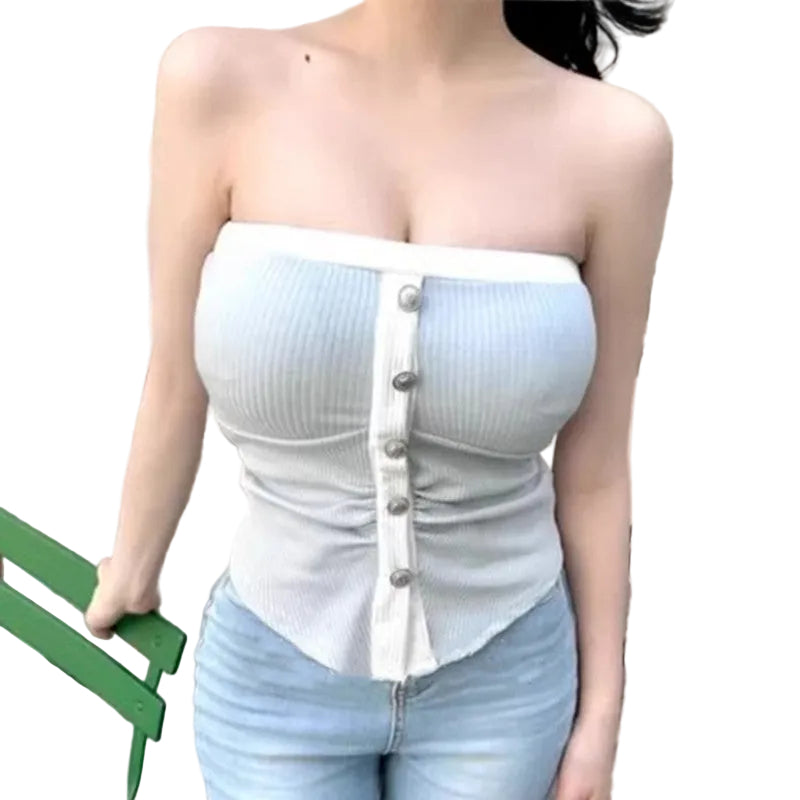 90s Parisian Contrast Strapless Tube Top – High-Contrast Crop