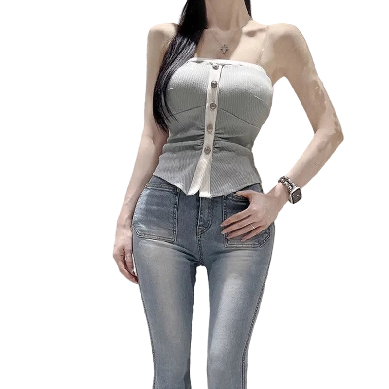 Parisian Chic Contrast Trim Strapless Top – Minimalist Crop