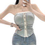 Parisian Chic Two-Tone Strapless Crop Top for Summer