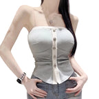 Parisian Contrast Strapless Crop Top – Elegant Tube Top