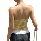 Ruffled Halter Cami Top – Satin-Look Backless Camisole for Women