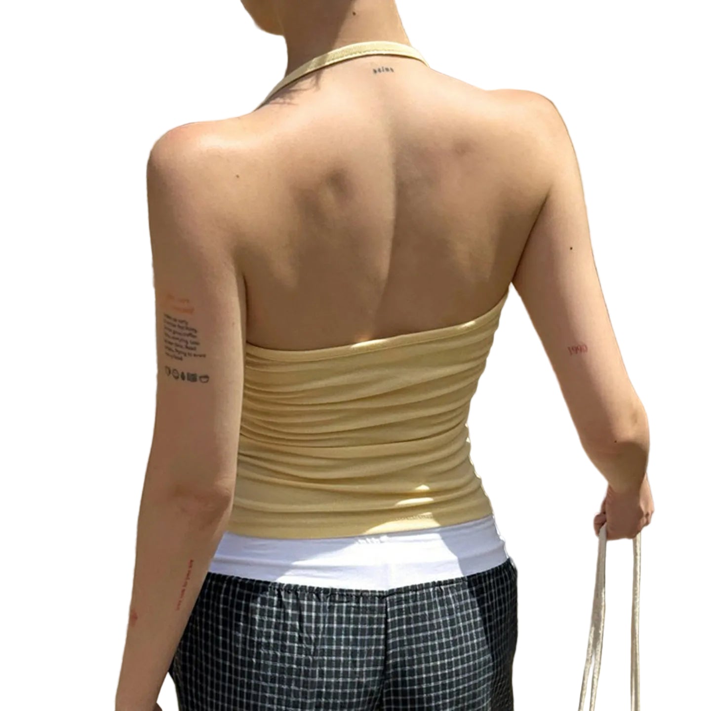 Ruffled Halter Cami Top – Satin-Look Backless Camisole for Women